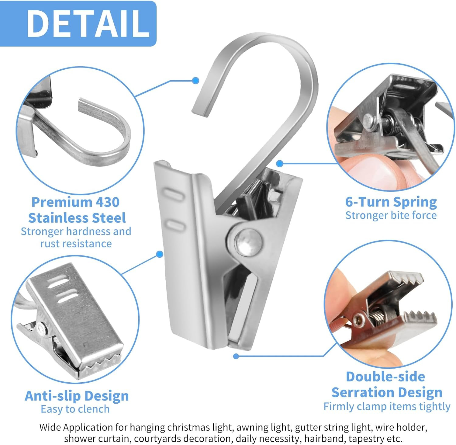 Curtain Clips Hooks, 25 Pack 430 Stainless Steel Drapery S Hooks Clips for Hangi