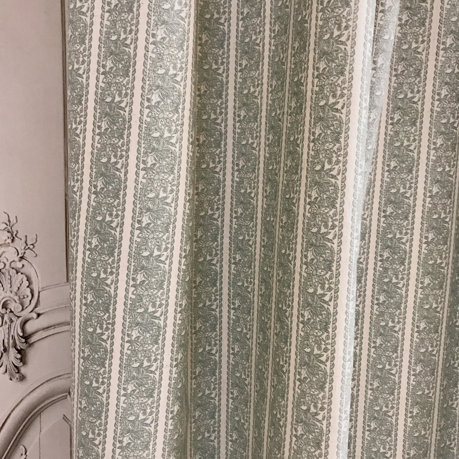 Handcrafted Floral Curtains Linen Blend – Pale Teal Botanical – Custom Panels