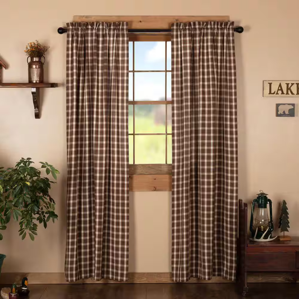 Rory Brown Creme Cotton 40 In. W X 84 In. L Light Filtering Curtain Double Panel