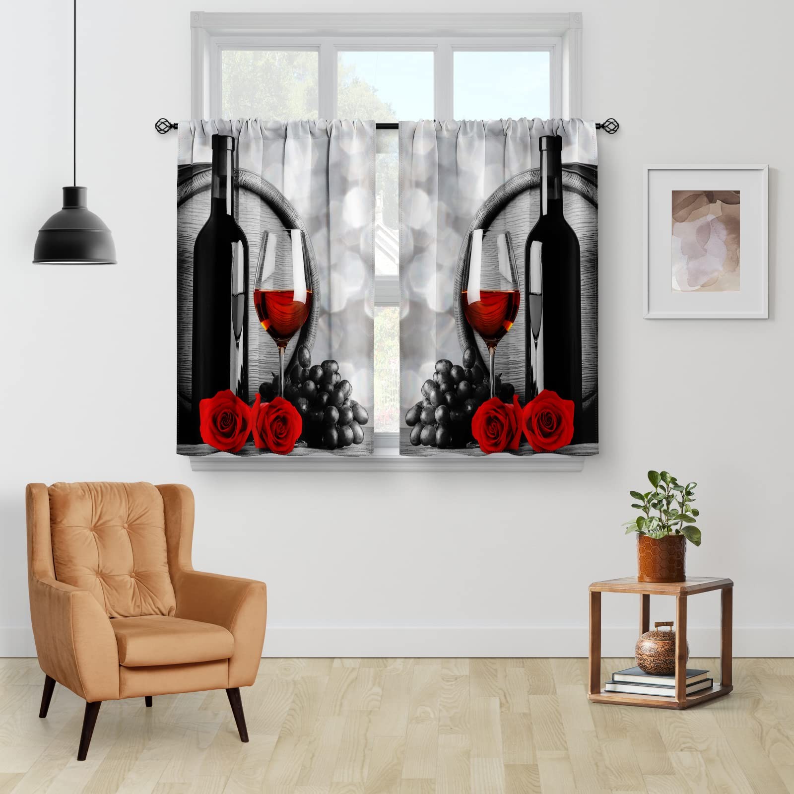 Red Rose and Wine Kitchen Curtains – Rustic Romantic Valentine Farmhouse Girl…