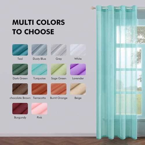 2 Semi Sheer Window Curtains Elegant Grommet 54″W x 84″L (Pack of 2) Turquoise