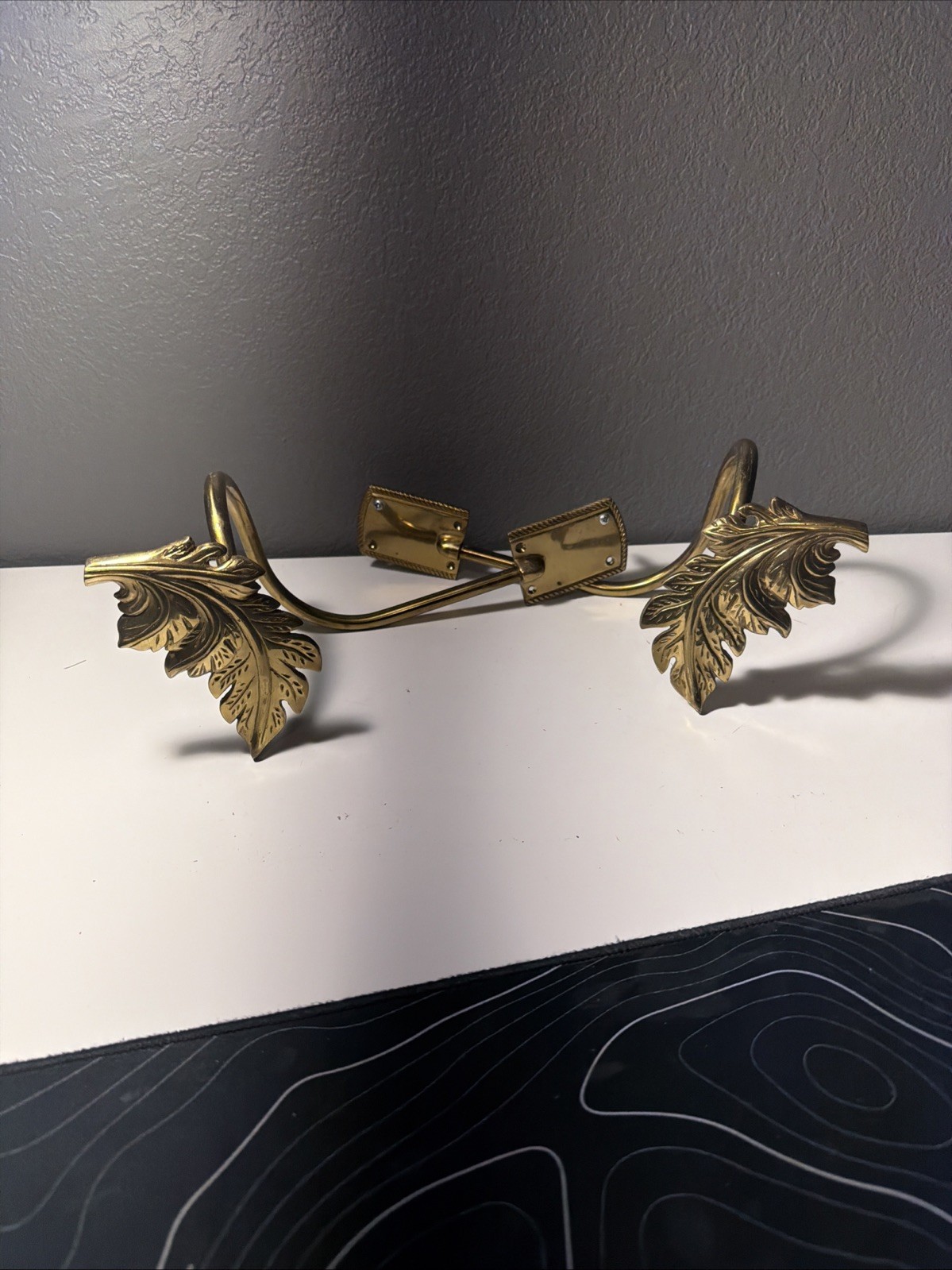 Pair of Vintage Brass Leaf Curtain Tiebacks~ French Art Deco Style