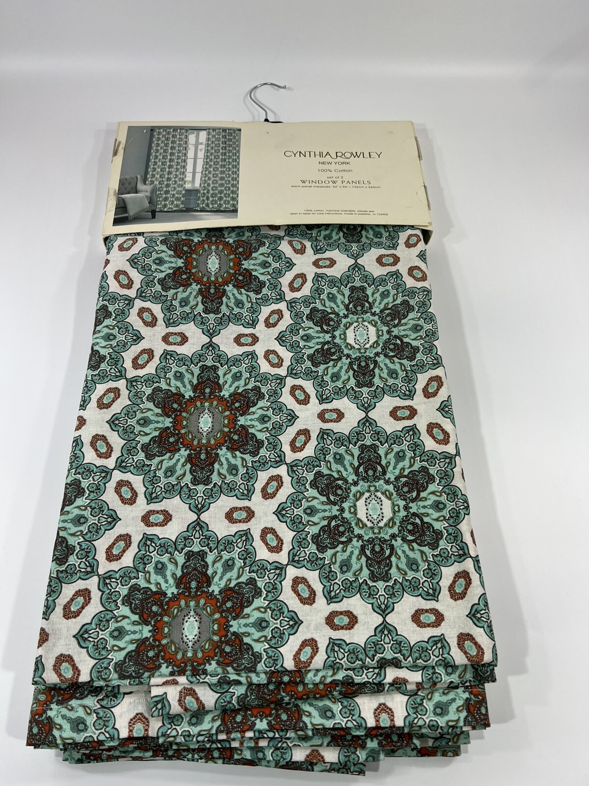 Cynthia Rowley Window Panels Pair 52 x 96″ Geometric Medallions Turquoise Aqua