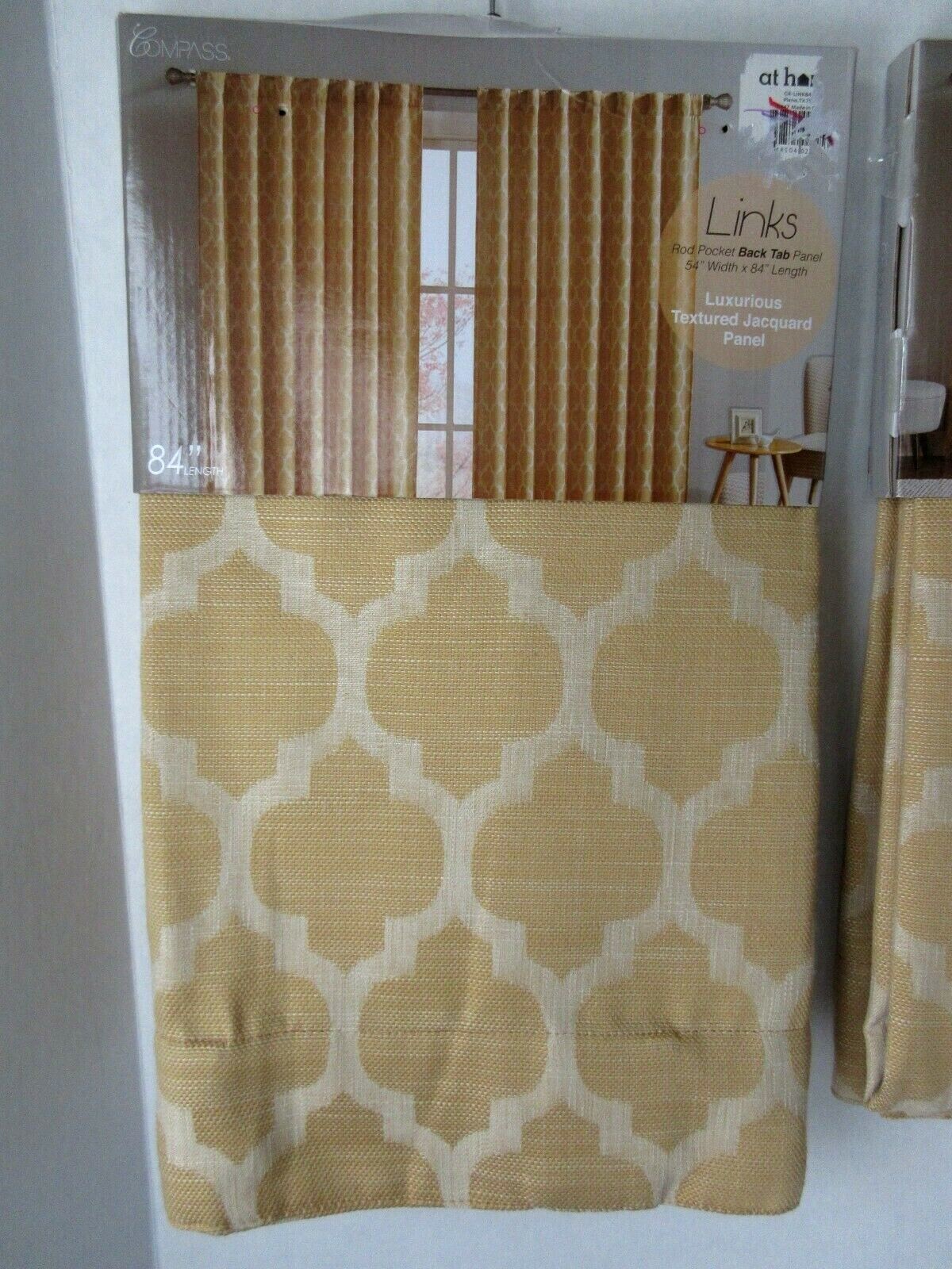 New 2 Compass Links Lattice Rod Pocket Back Tab Curtain Panels 54 x 84 Jacquard