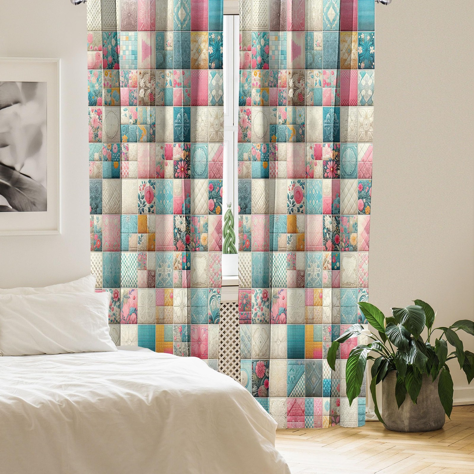 Ambesonne Floral Window Curtains 2 Pack 28×63 Eggshell Pink Teal