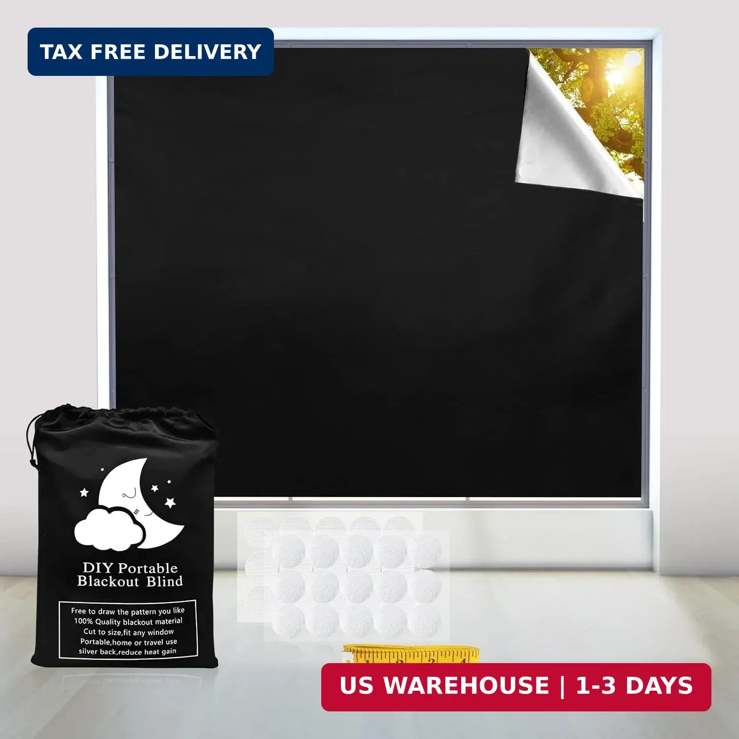 Blackout Curtains,118″ x 57″ Portable Window Curtain Shade 100% Black Out Room D