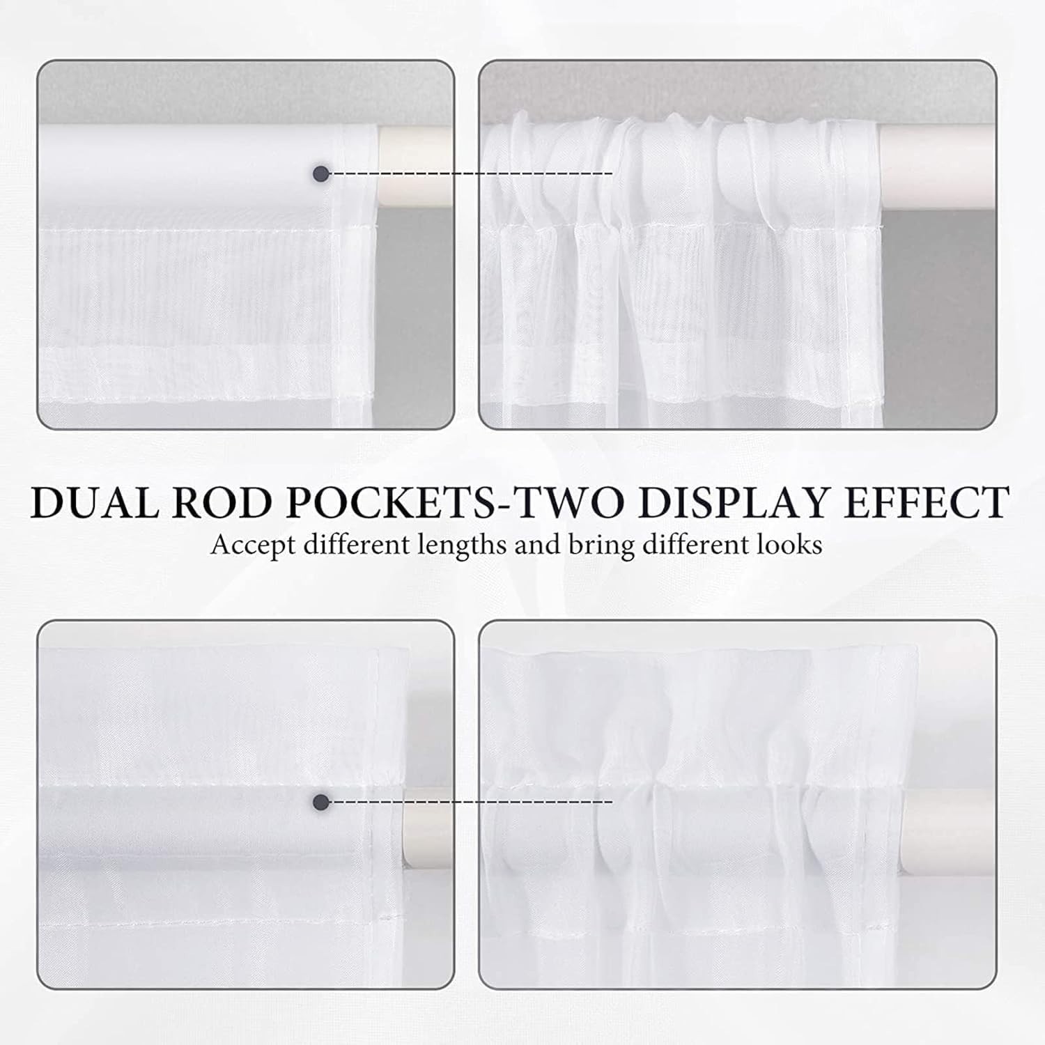 Set of 2 White French Door Sheer Curtains – Elegant Light Filtering Design