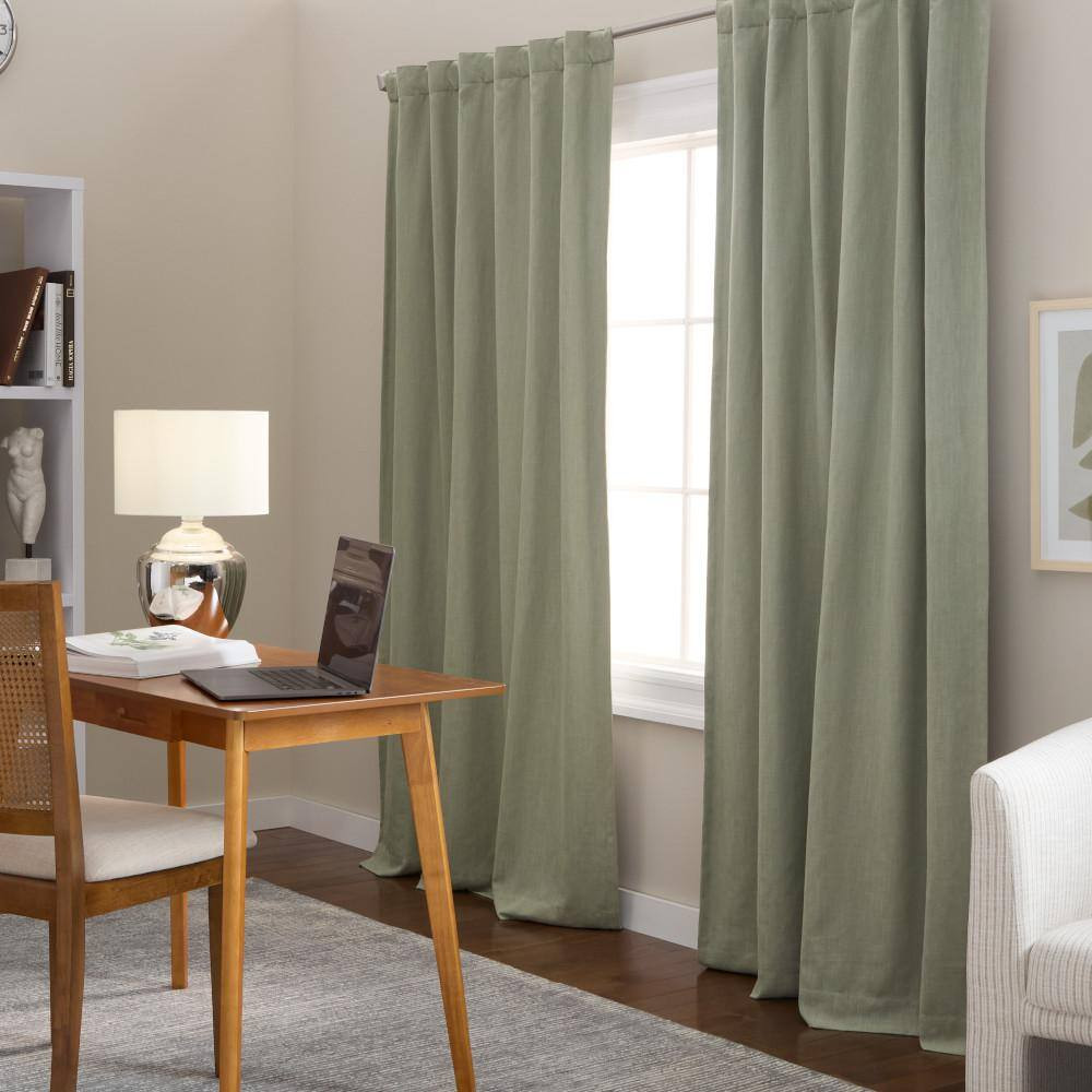Arlo Solid Linen Texture 50 In. W X 84 In. L Polyester Blackout Sage Green Curta