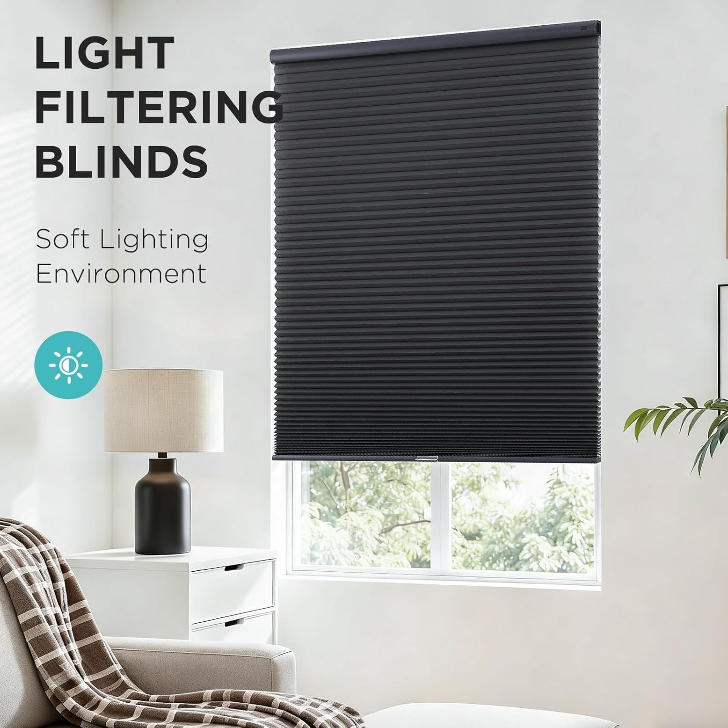 Thermal Insulating Honeycomb Blinds – 35” W x 64” H, No Drill & Noise Reducing