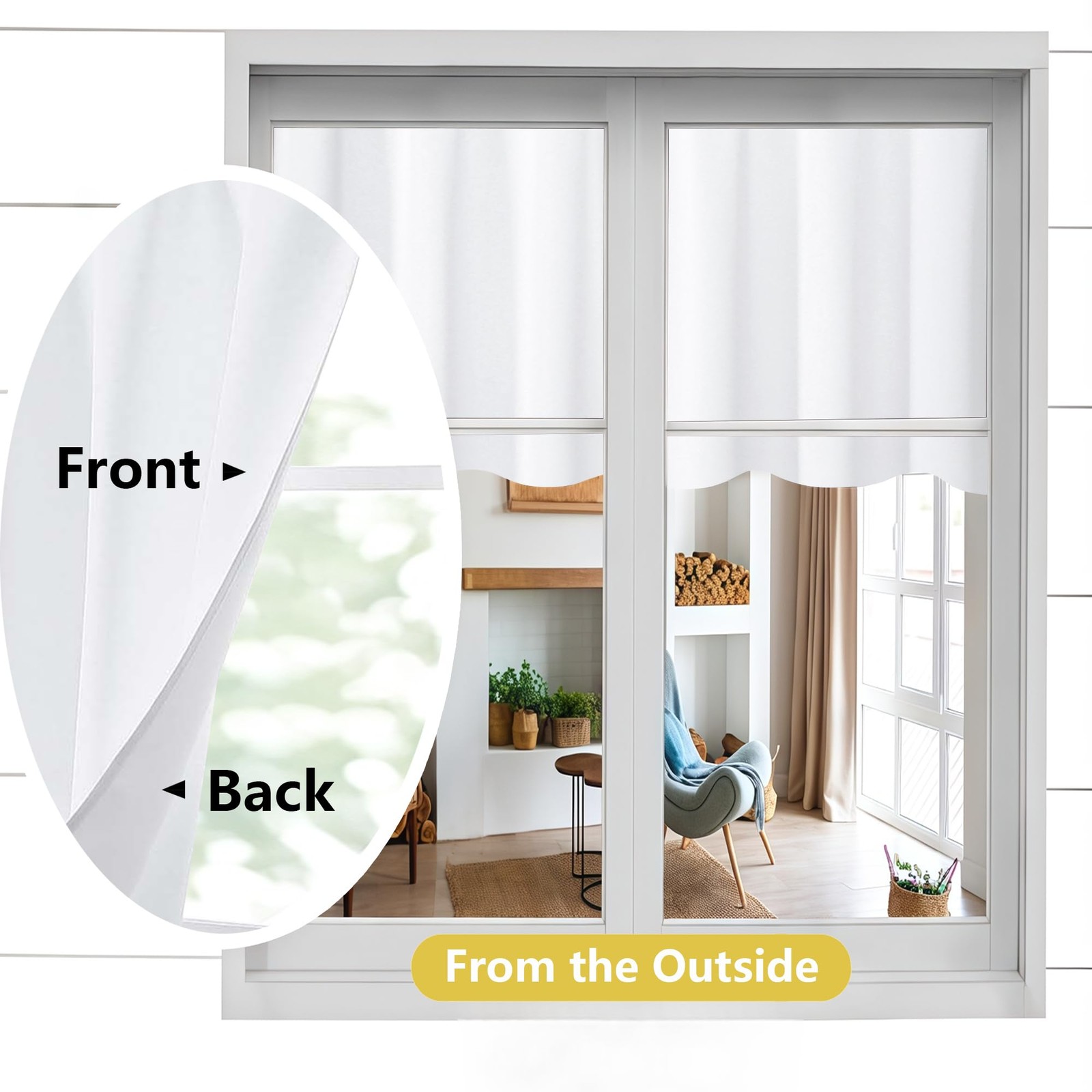 Kitchen Curtains Tier 36 Inch Length Short for 30″W x 36″L (Pack of 2) White