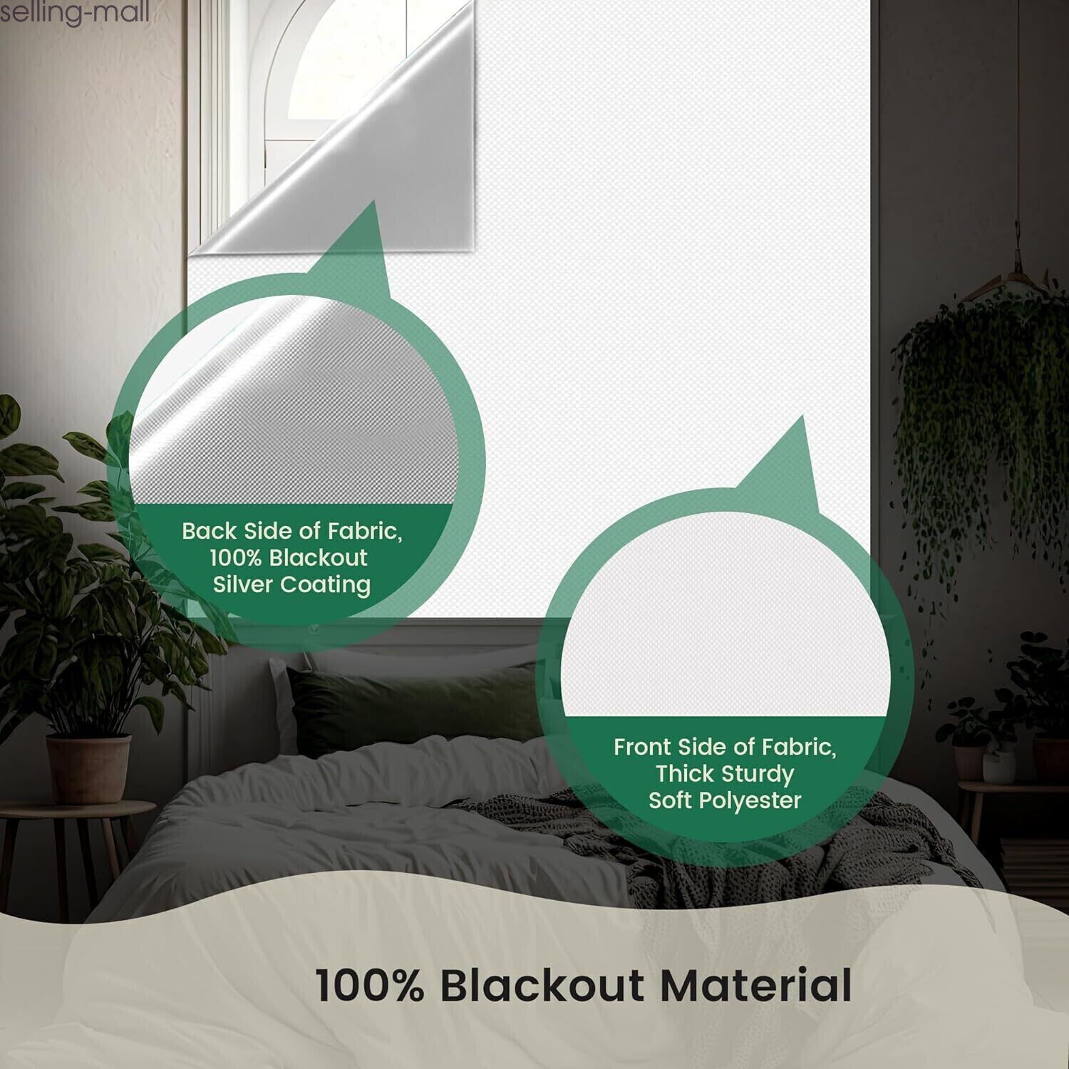 100% Blackout Roller Curtains Cordless Window Shade Blackout Blinds for Room