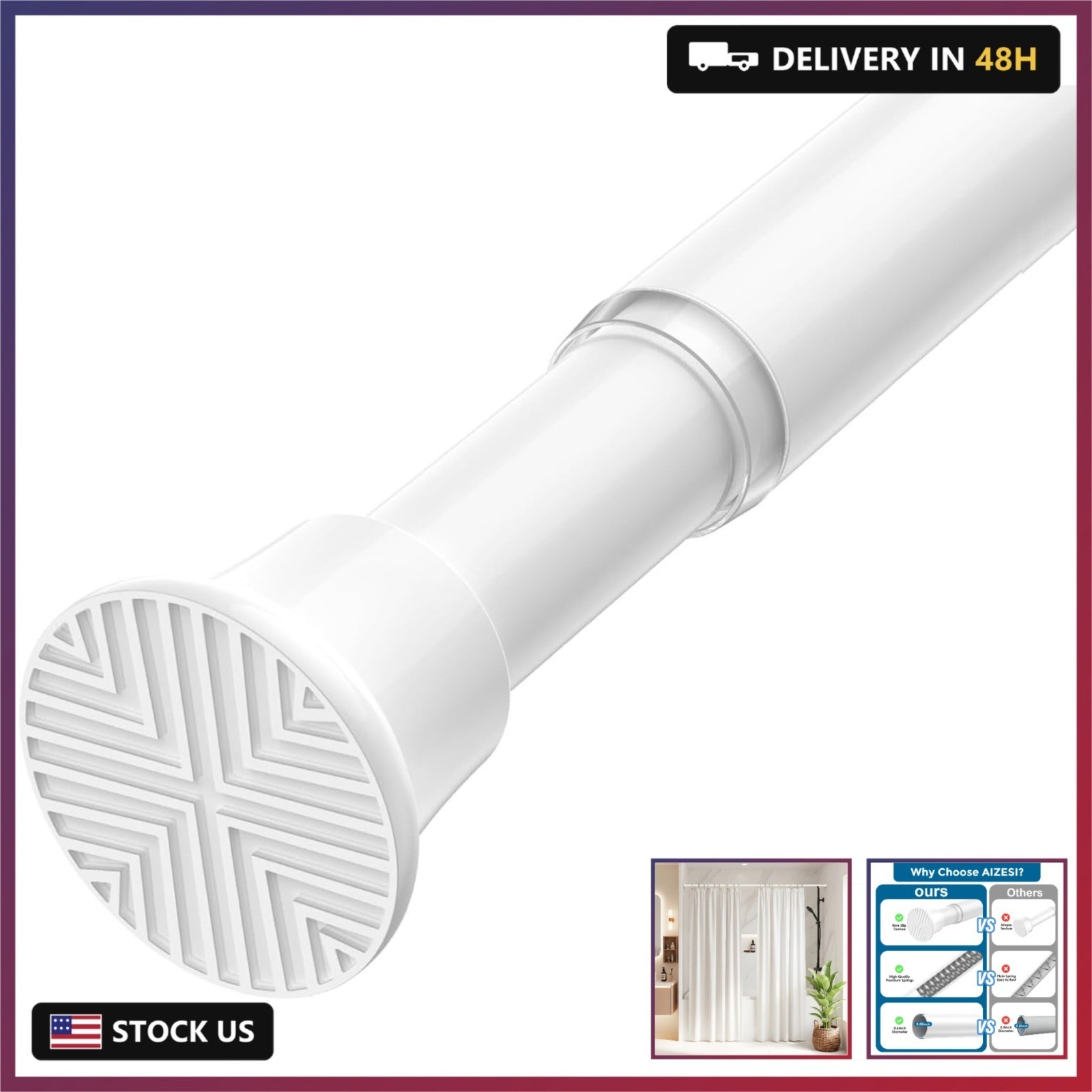 32–72 Inch Spring Tension Curtain Rod, Adjustable Tension Rod No Drilling, Rust-
