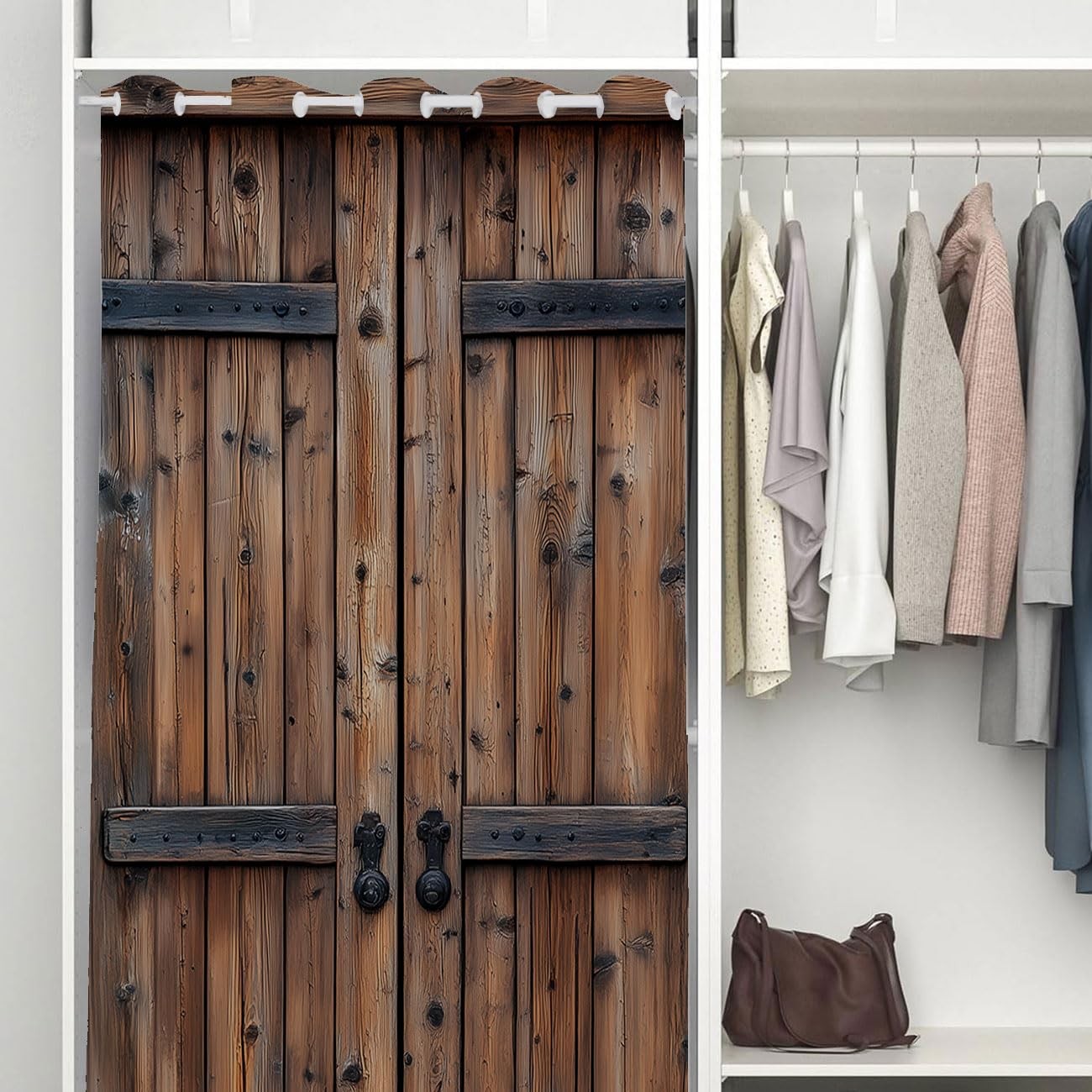 Rustic Wood Barn Door Door Curtain for Doorway Village Wooden Farmhouse Count