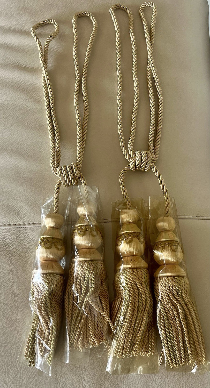 2 Pair Gold Window Treatment Curtain Drapery Decor Tassel Rope Cord Tie holdback