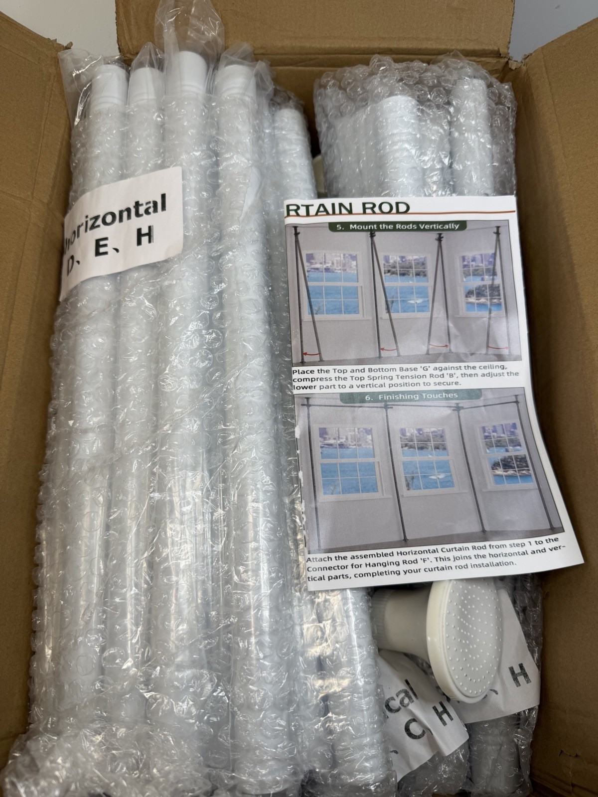 White Metal 1in Tension Curtain Rod Ceiling Mount Set w/ Instruction Manual