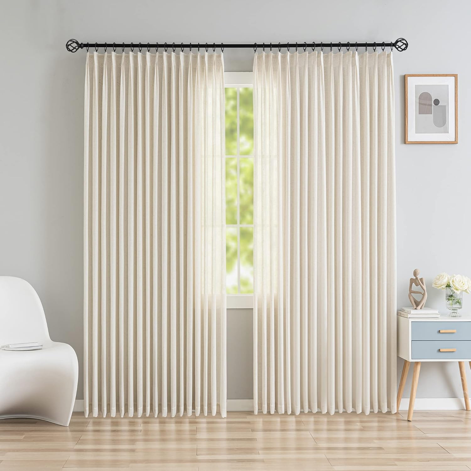 Extra Wide Faux Linen Light Filtering Curtains, 100″ W x 84″ L, 1 Panel