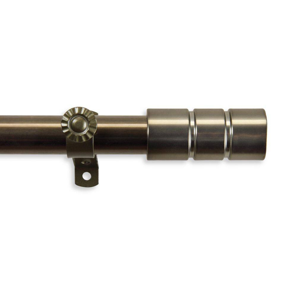 18 In. – 28 In. Antique Brass Telescoping Single Curtain Rod Kit with Theo Finia