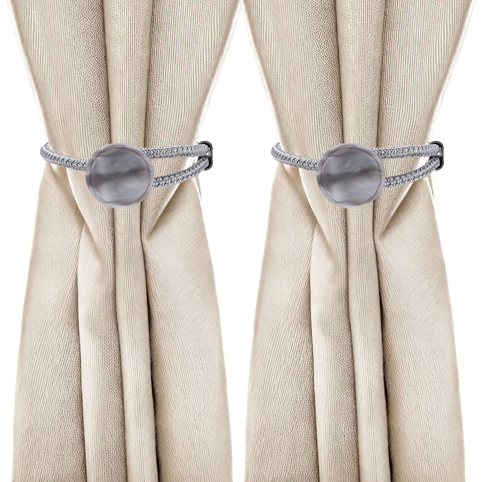 2 Pack Curtain Holdbacks with Buckle Rope Curtain Tiebacks Silver Gray