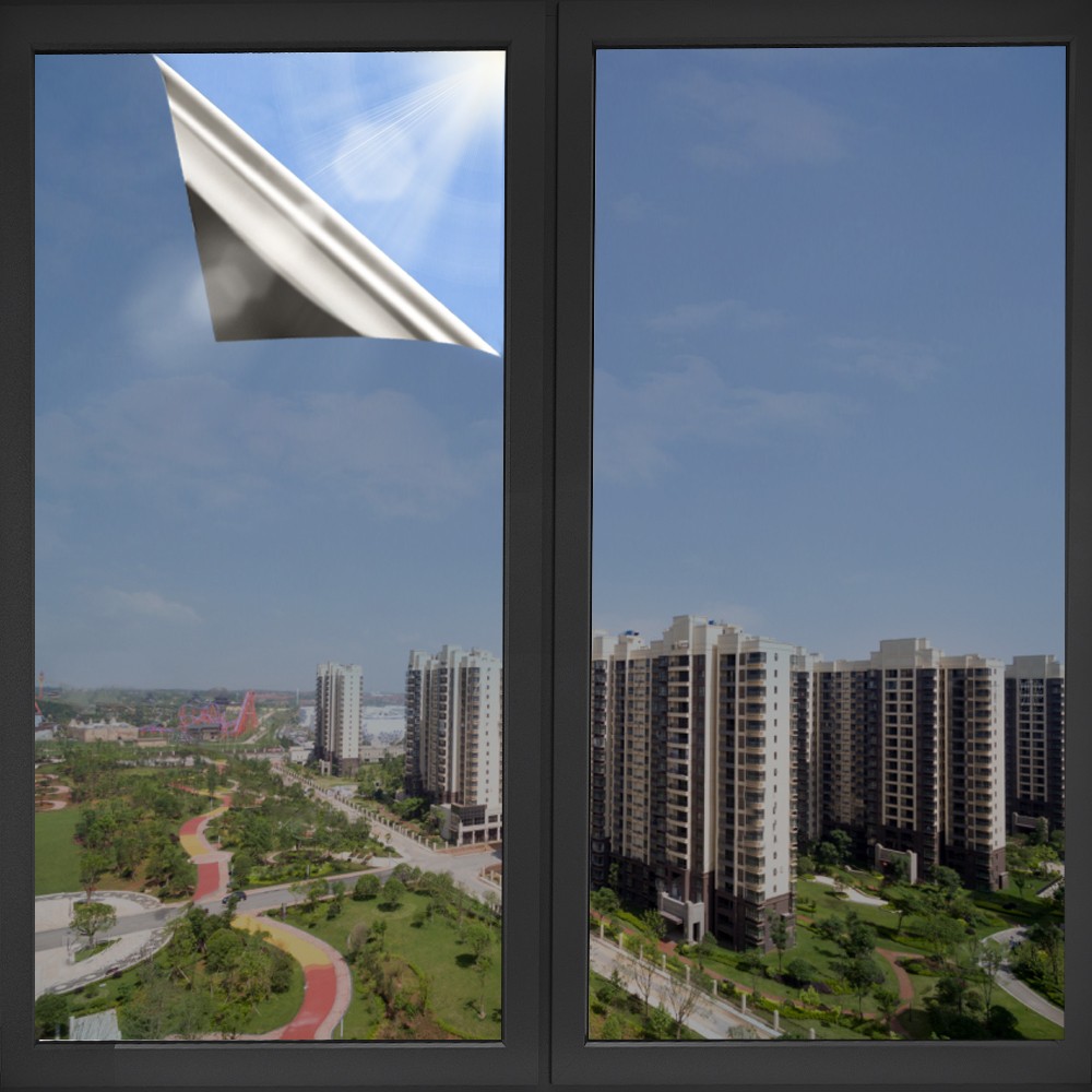 One Way Mirror Privacy Reflection Window Tint Film Reduce Heat (Gray Silver)