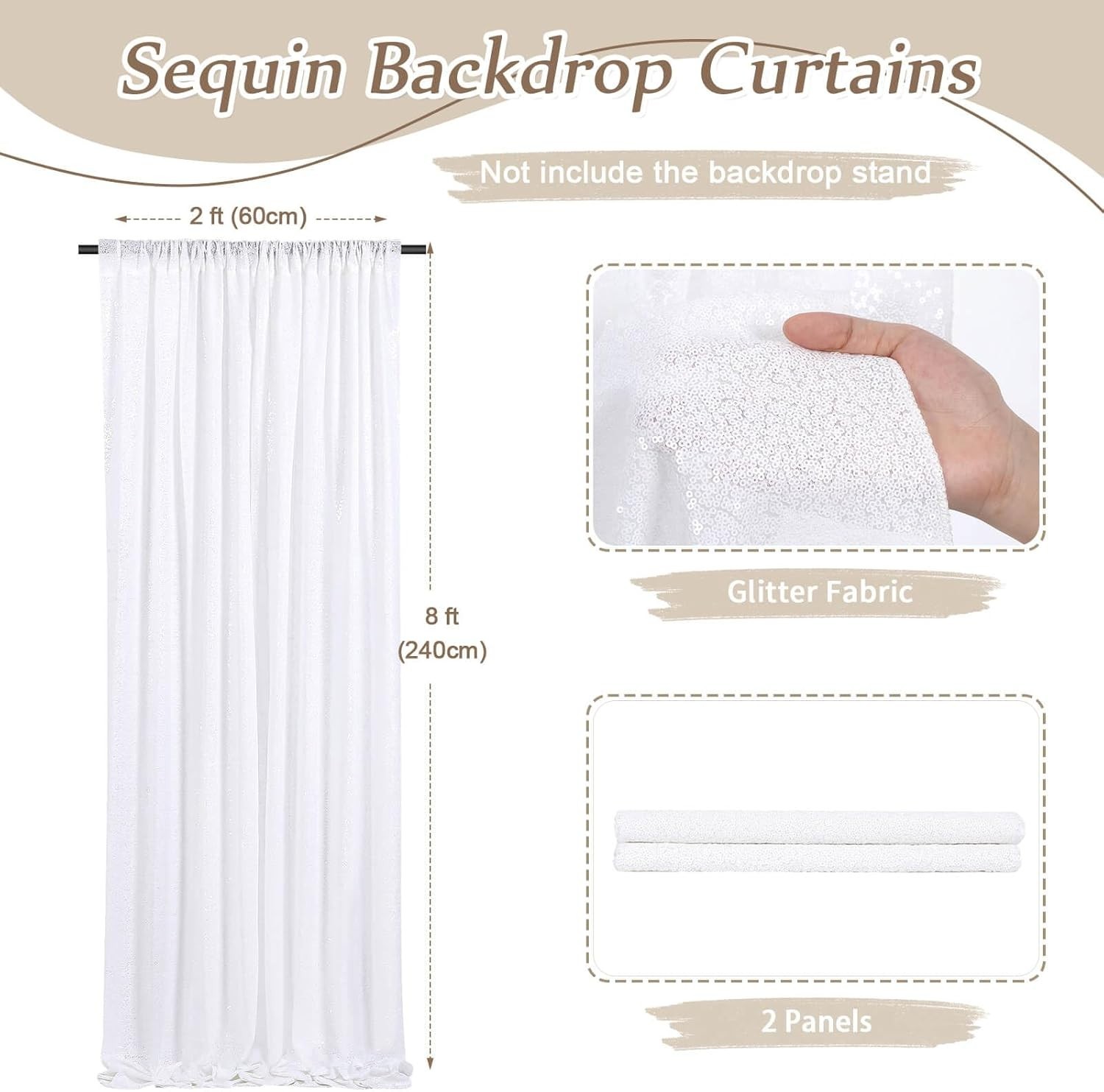 Dazzling White Sequin Backdrop Curtains – 2 Panels, 2FT x 8FT for Celebrations