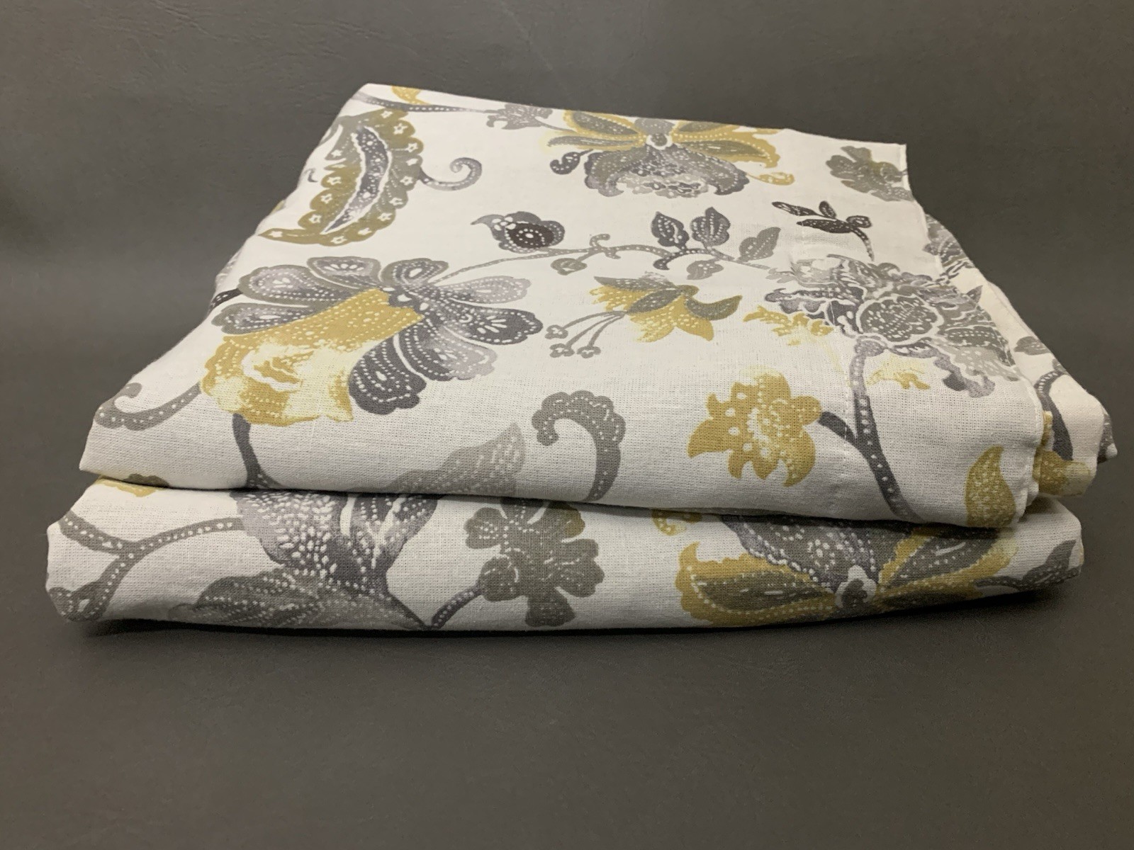 Shabby Chic Drapes Curtains Yellow Grey Floral Paisley (PAIR) 50″ X 60″
