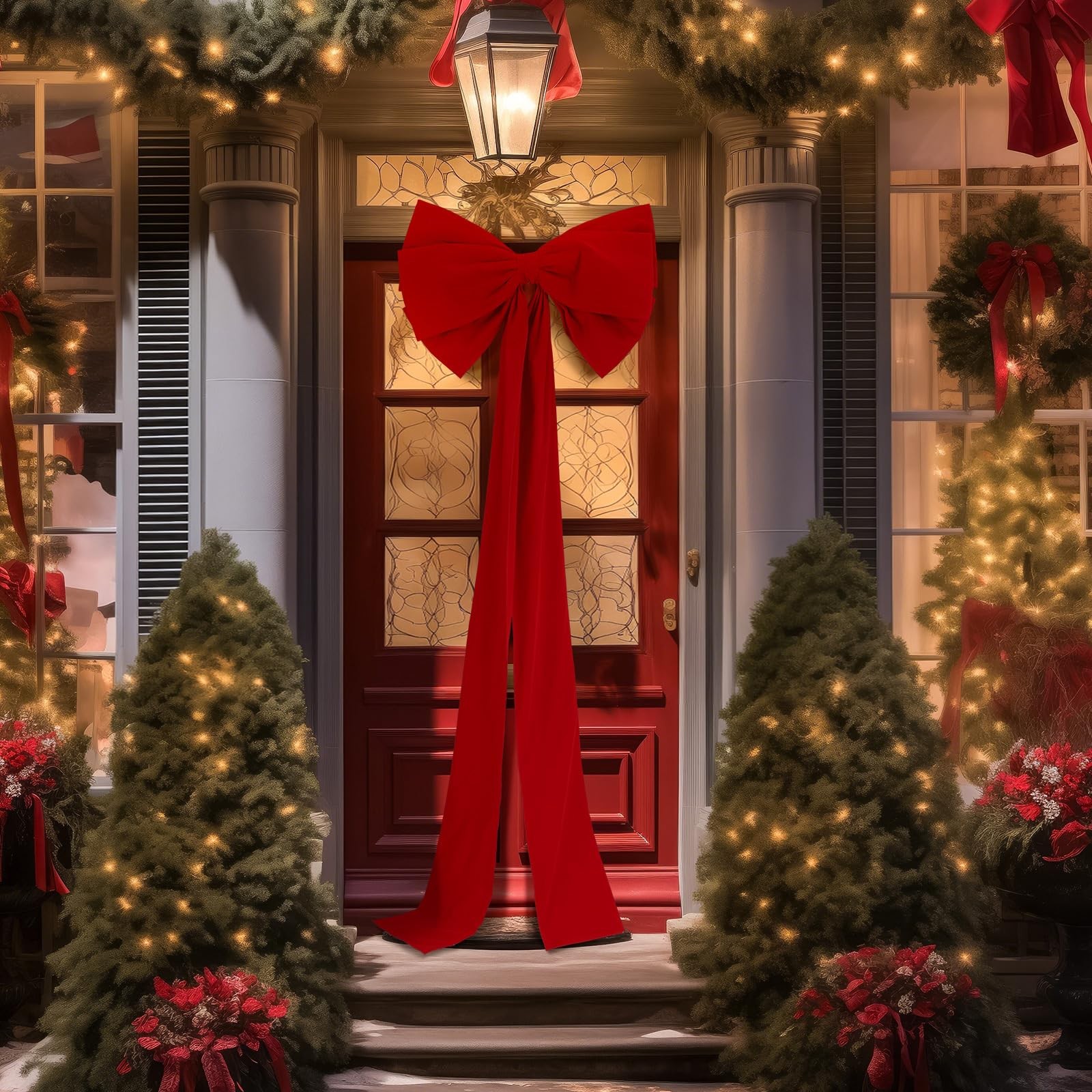 1 Pack Extra Large Christmas Front Door Bow Decorations 27 x 78 Inch Red Gian…
