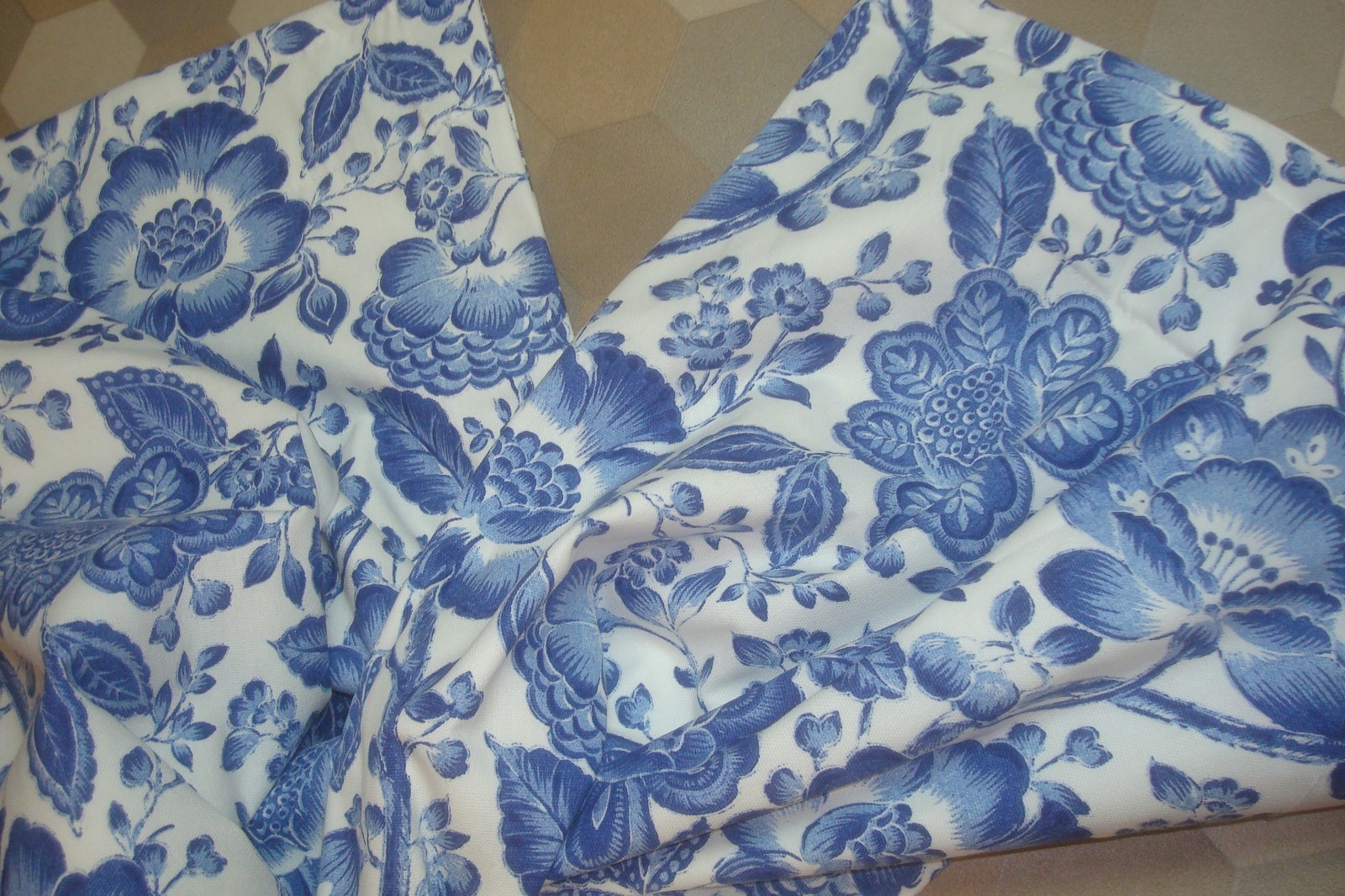 New One Pr Custom Drapes Curtains Lined Shabby Blue White Floral ea 41″ x 84″ lg