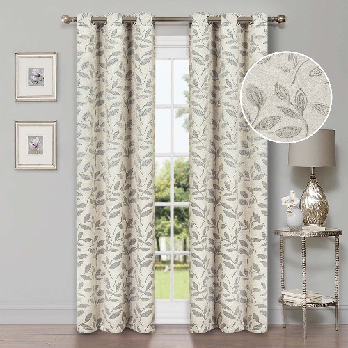 Superior Blackout Leaves Curtains Set of 2, Light Filtering Grommet Curtain