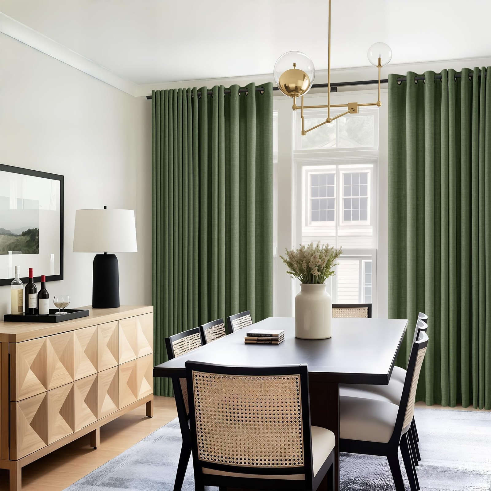 DUKIYO Dark Olive Green Curtains 84 Inch Length 2 Panels Set Linen Flax Semi …
