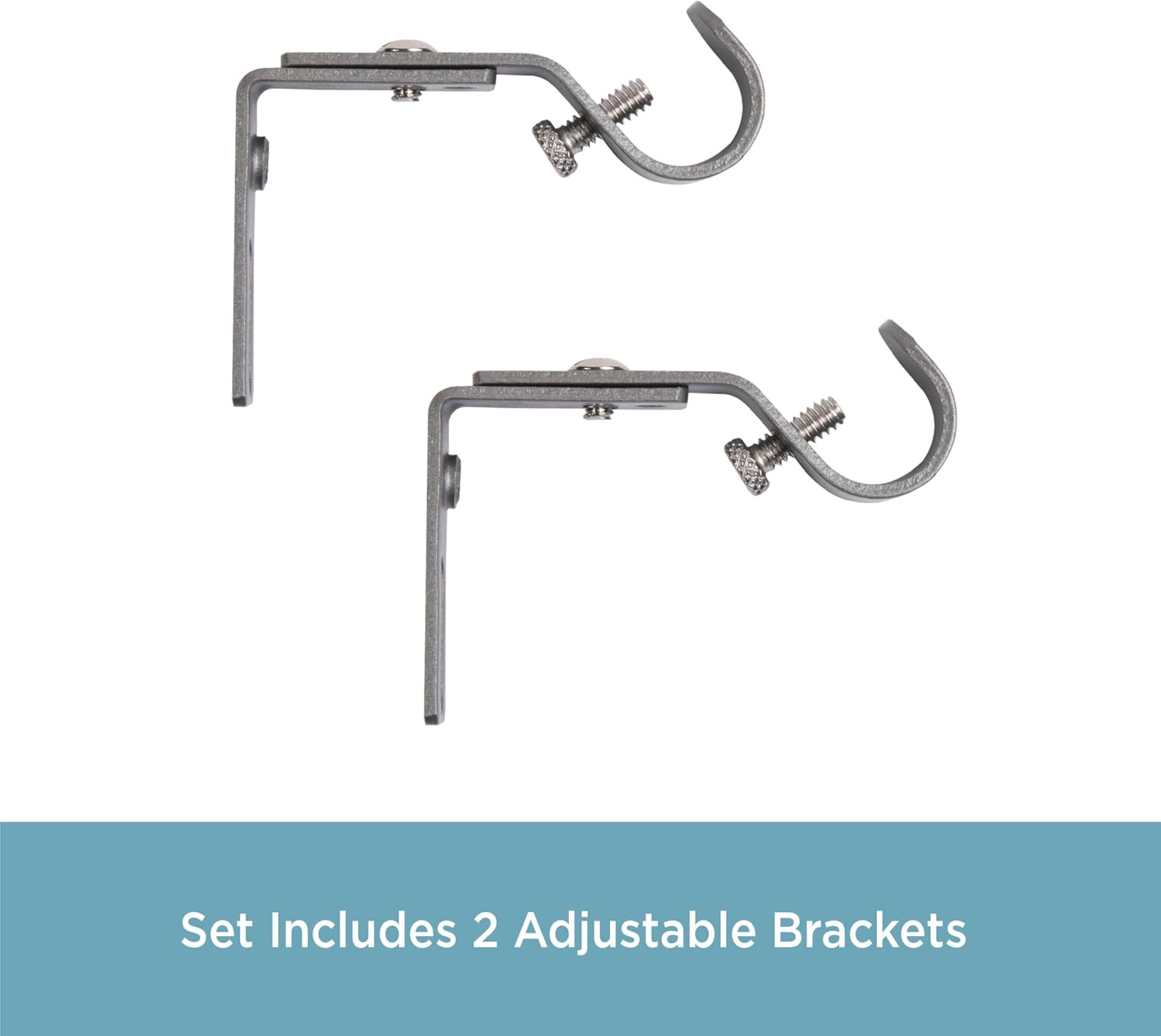 5/8″ Adjustable 2.5-3″ Curtain Rod Mounting Brackets, Set of 2, Polished Pewter