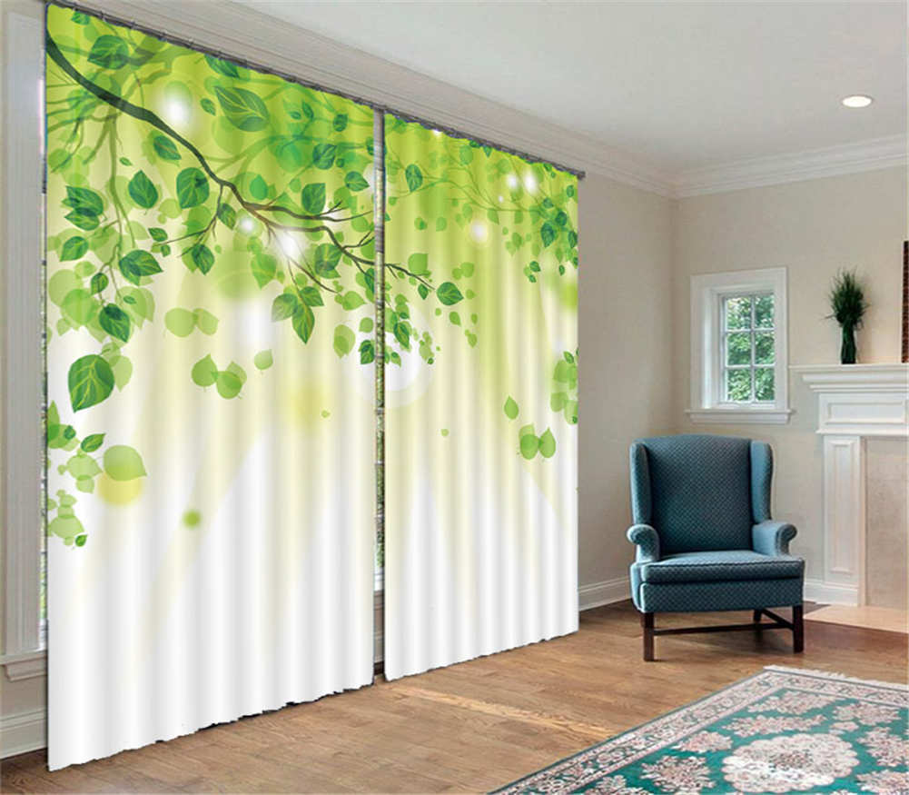 Many Verdant Leaves 3D Curtain Blockout Photo Printing Curtains Drape Fabric