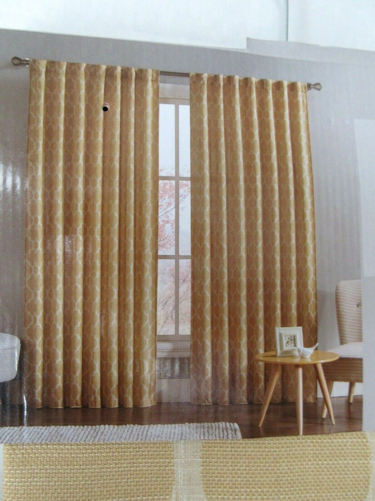 New 2 Compass Links Lattice Rod Pocket Back Tab Curtain Panels 54 x 84 Jacquard
