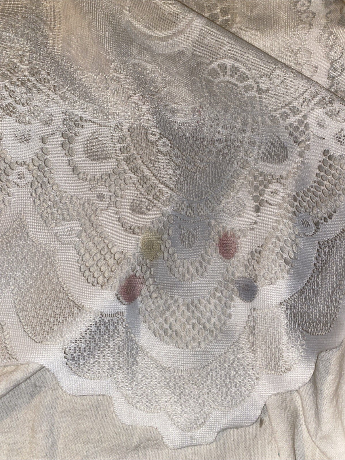 Lace Curtain Panel Scalloped Bottom Edge Pink And Blue Accents