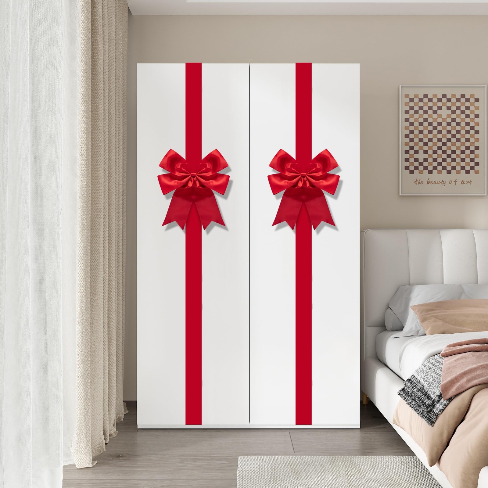 2 Pcs 14.2Ft Extra Large Christmas Front Door Warpping Bow, Adjustable Red