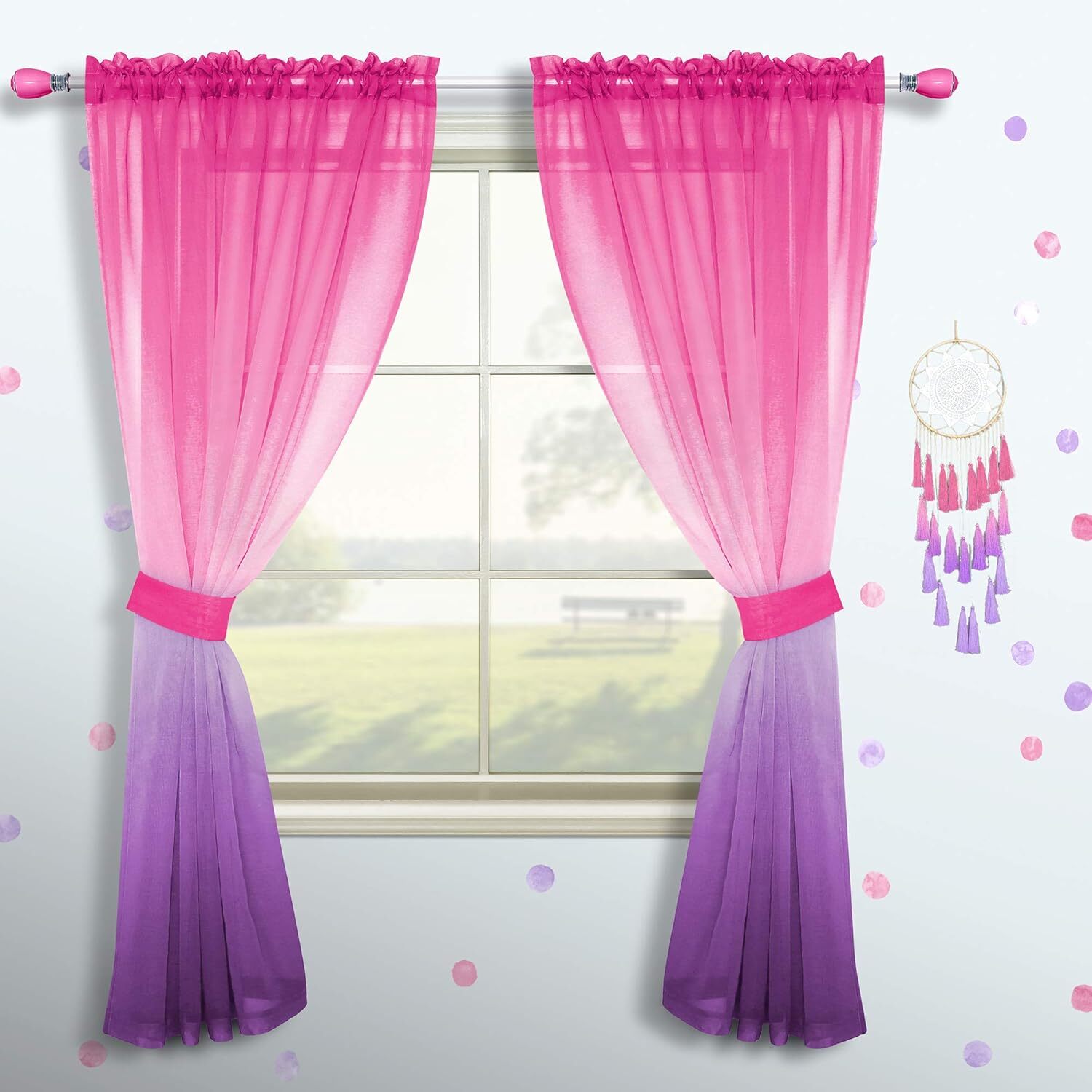 Pink and Purple Curtains for Girls Bedroom Decor Set 1 Single Panel Pocket Windo