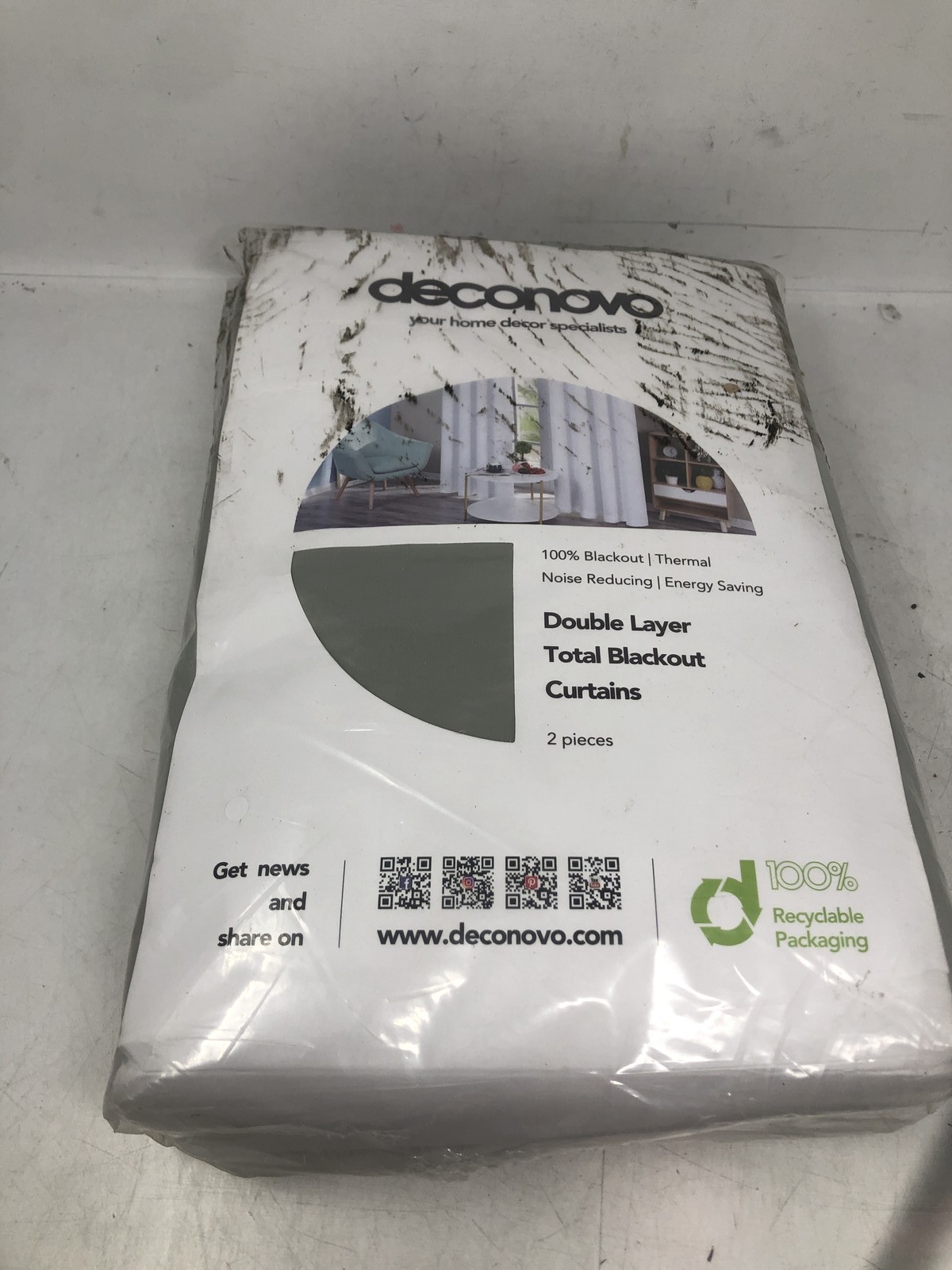 DECONOVO 100%BLACKOUT CURTAINS 52 X84 IN LIGHT GREY