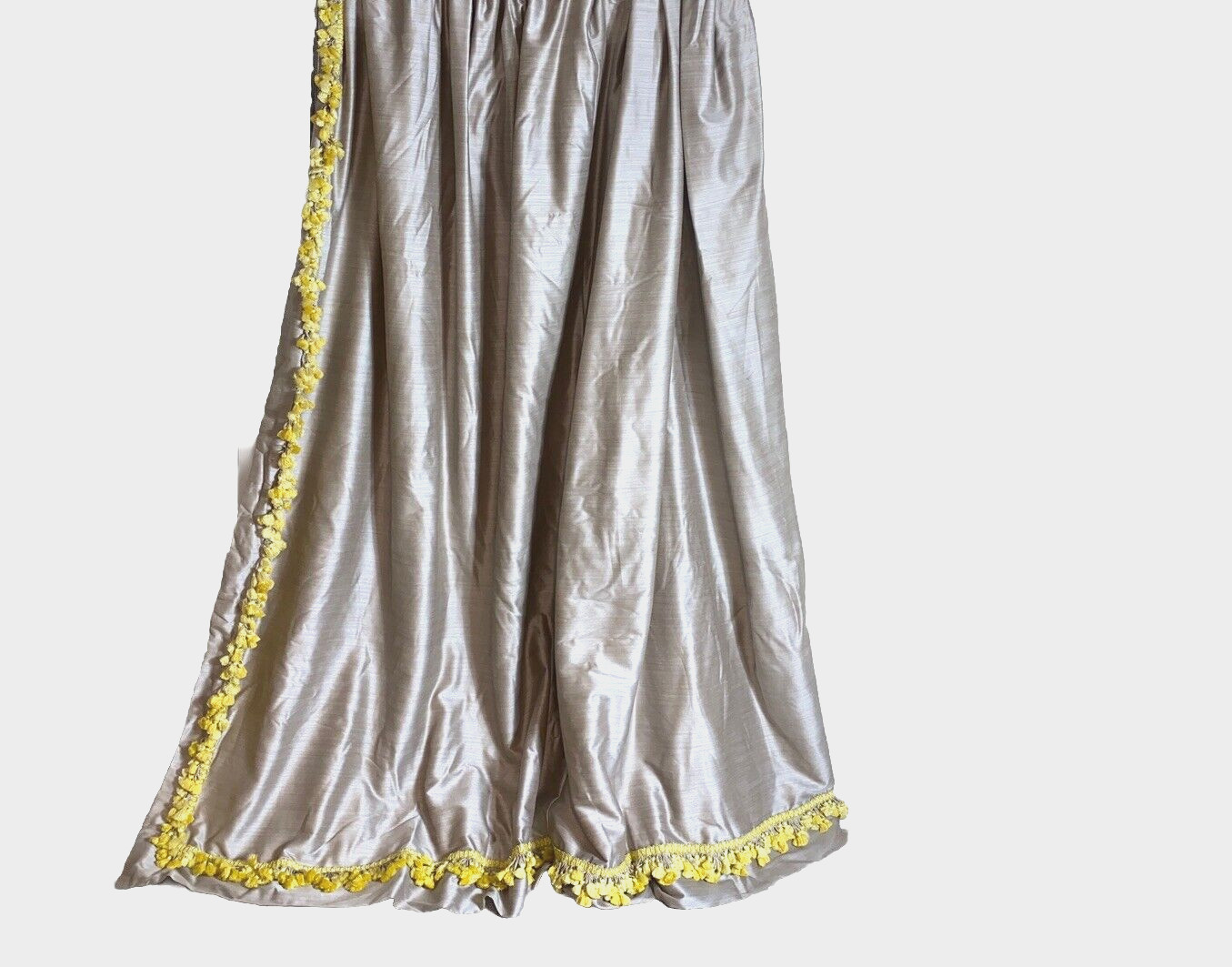 Custom Pinch Pleat Curtain Drape Beige Champagne Pom Fringe Trim WIDE 90 Long