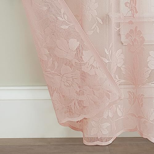 Sherry Lace Lightweight Elegant Floral Sheer Rod Pocket 54 in x 63 in Blush
