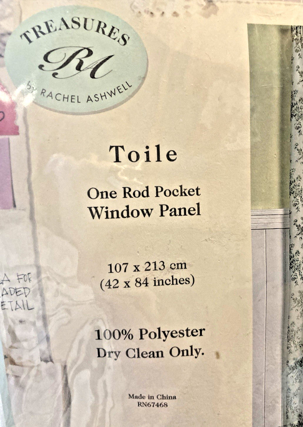 VTG Rachel Ashwell Treasures Sage Toile Drapery Panel 42×84 Roses NEW IN PACKAGE