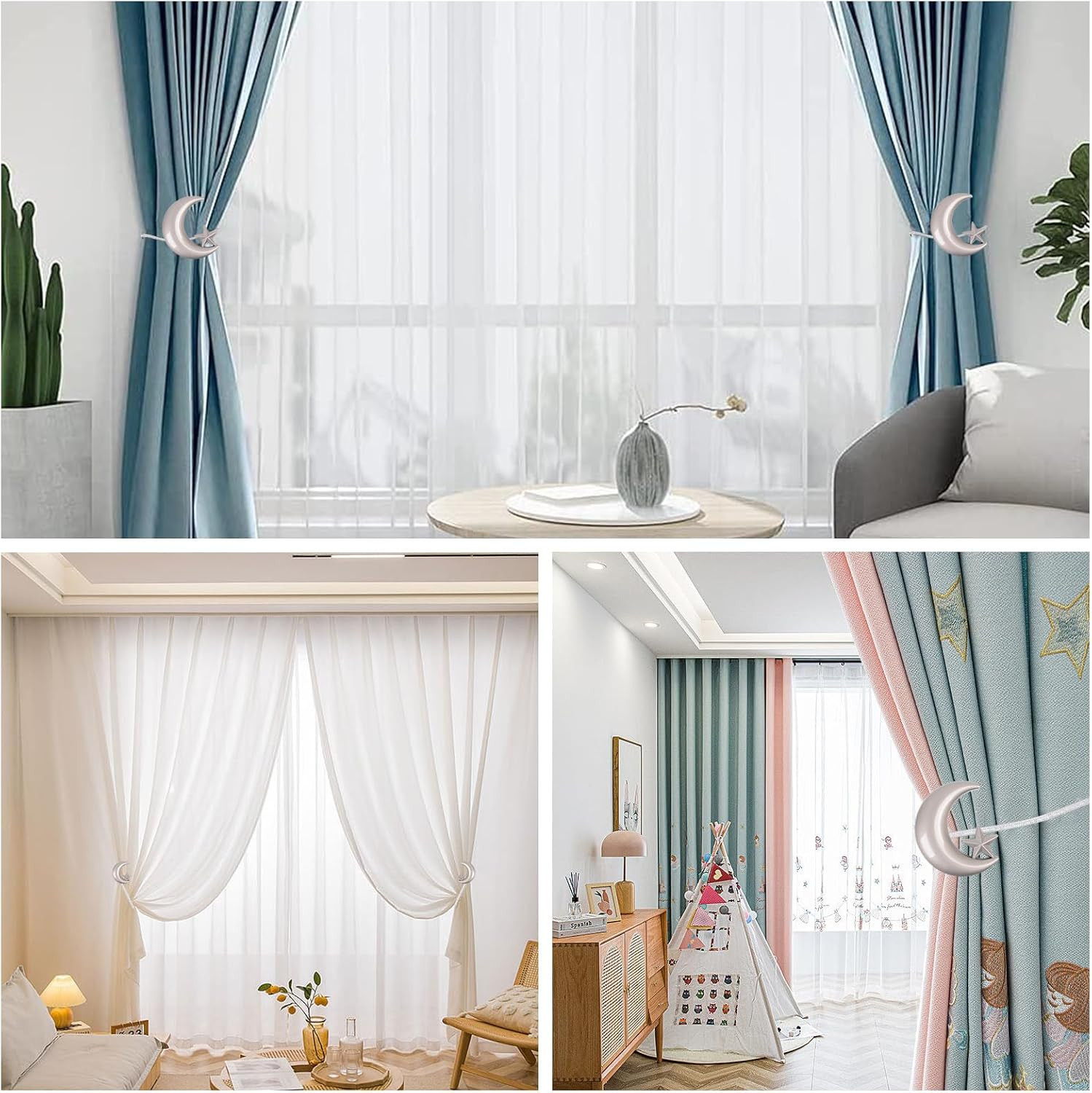 Curtain Tiebacks, 2 Pack Magnetic Curtain Tiebacks Star Moon Curtain tie Back Cu