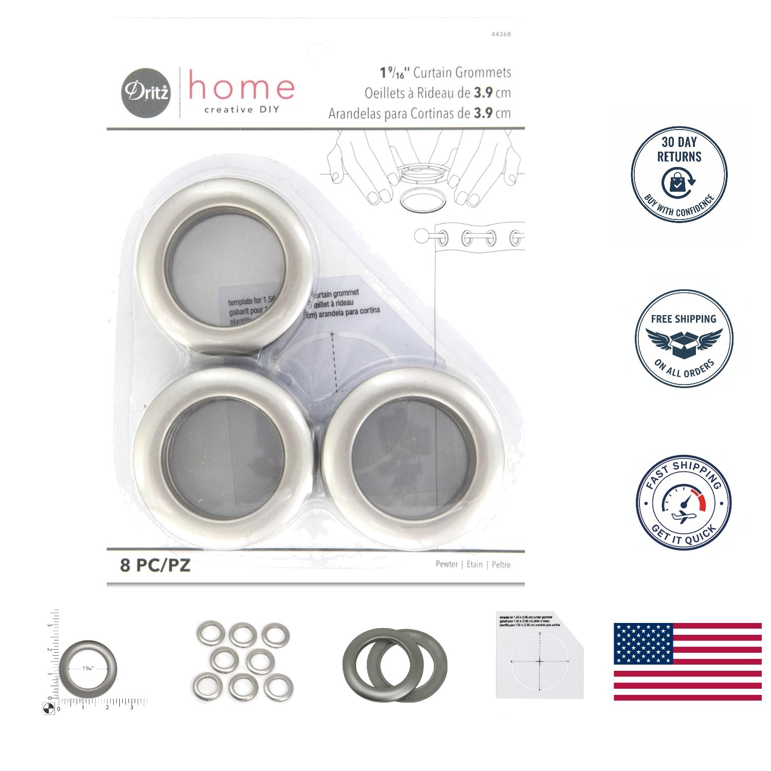 Stylish Pewter Grommet Kit – 8 Durable Curtain Hardware for Easy Install