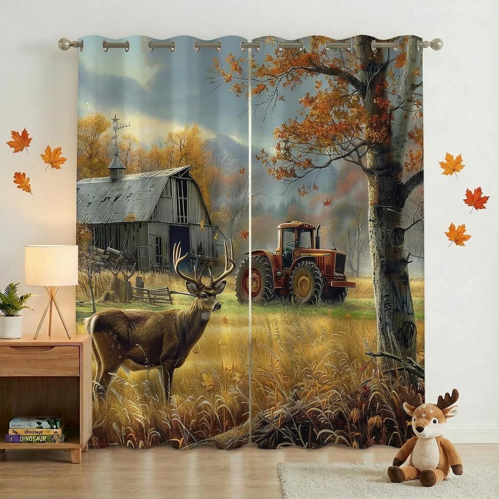 Rustic Deer Blackout Curtains for Girls Boy Home Decor, Cabin Farmhouse Forest E