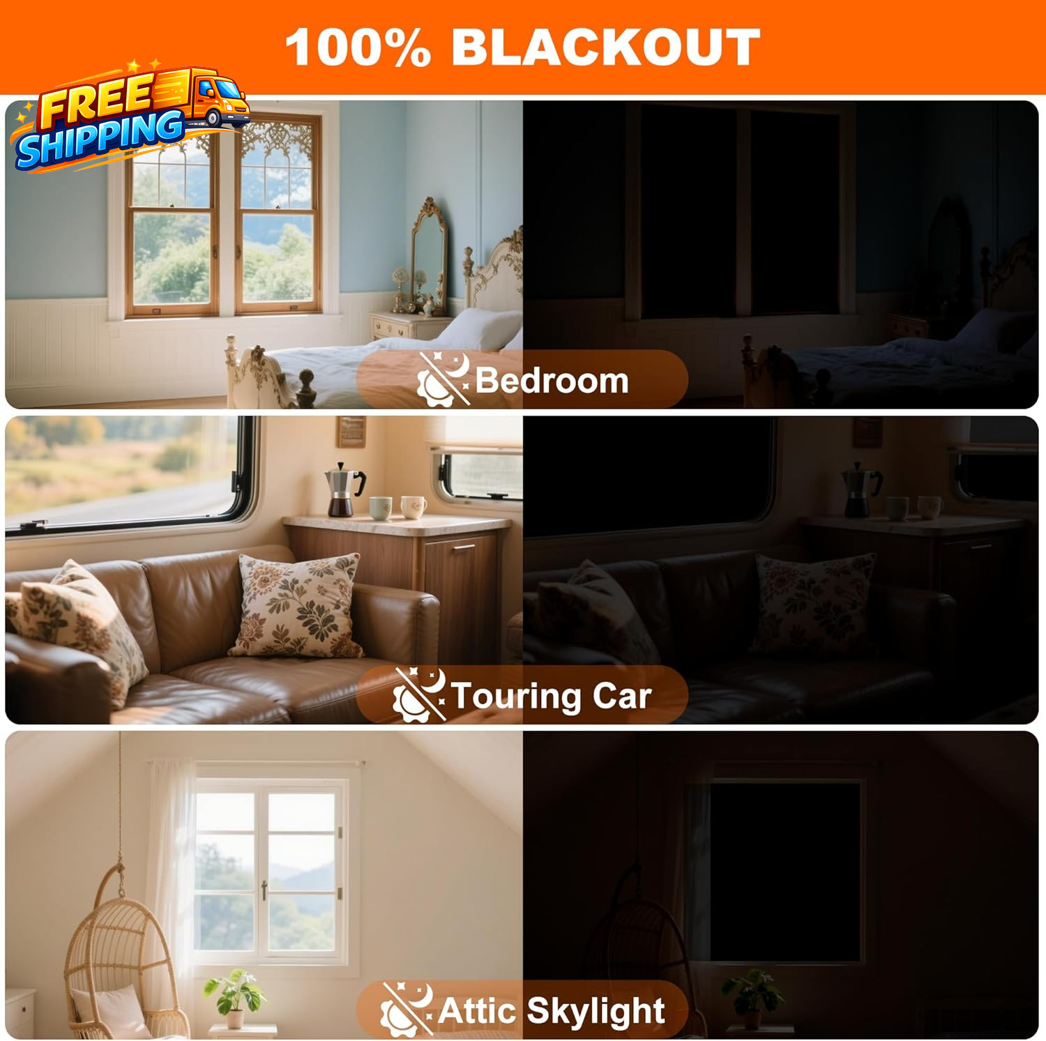100% Black Out Window Cover Portable Blackout Shades Adhesive Thermal Blackout