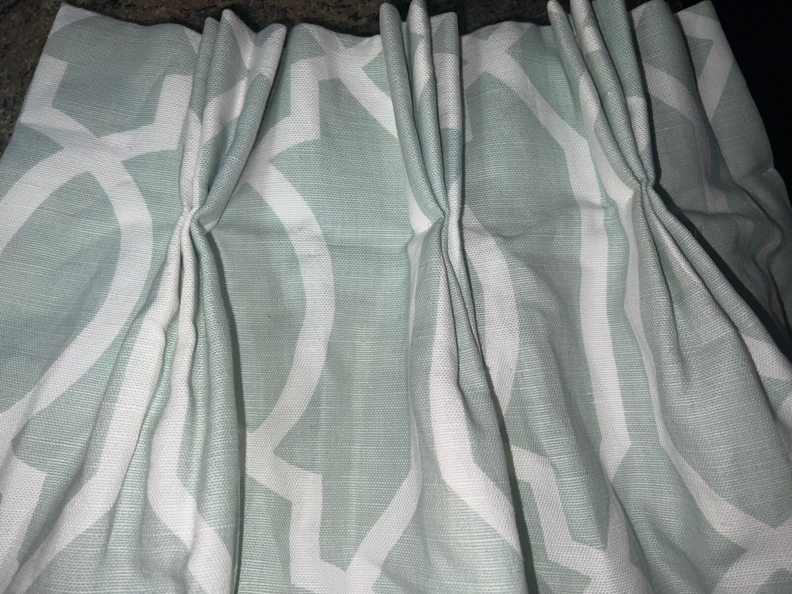 CUSTOM P KAUFMANN PINCH PLEATED DRAPES~BEAUTIFUL LIGHT GREEN~88”L~DAMAGED