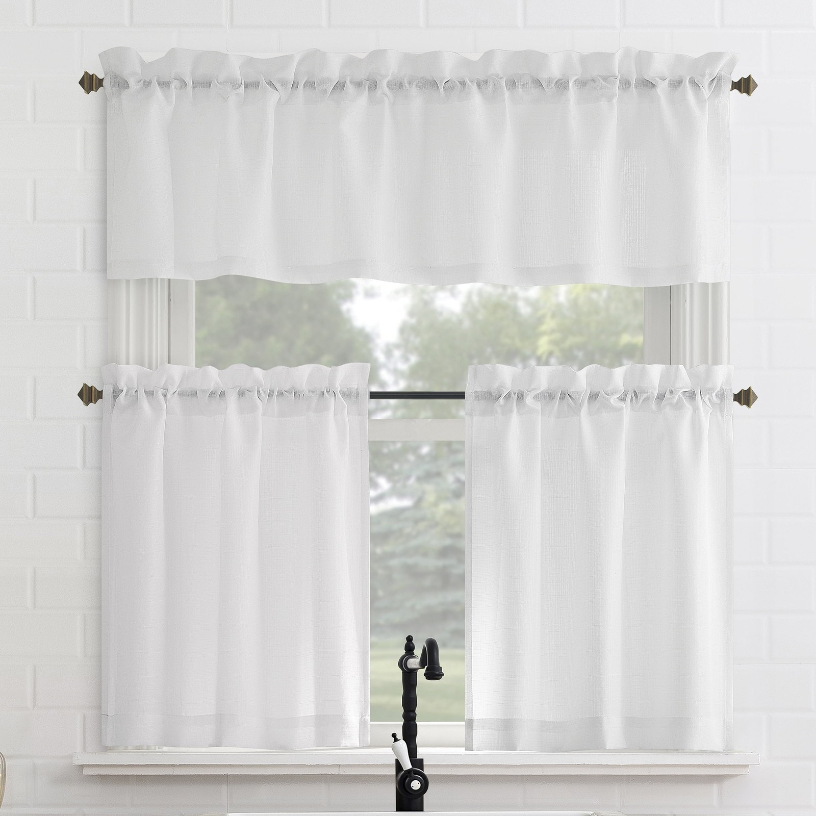 3-Piece Textured Semi Sheer Rod Pocket Kitchen Window Tier Pair and Valance