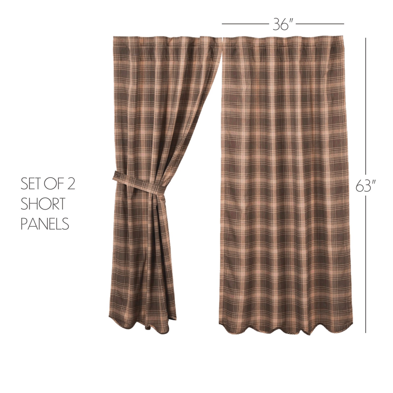 VHC Brands Rustic 63″x36″ Panel Pair Brown Rod Pocket Dawson Tie Window Curtains