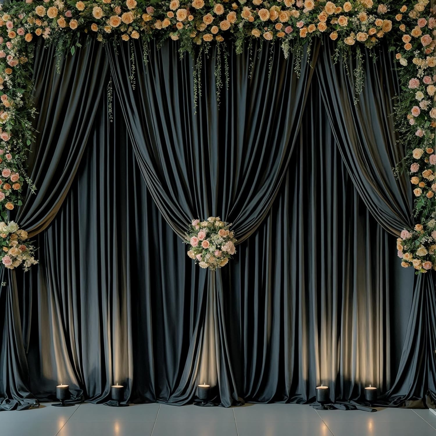 40ft x 10ft Black Backdrop Curtains for Parties, Wrinkle Fabric Drapes for