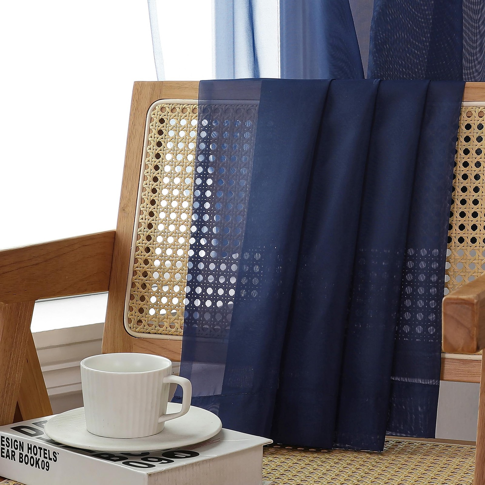 Sheer Navy Blue Curtains 84 inch Length 2 Panels Set, Airy Soft-Touching Rod …