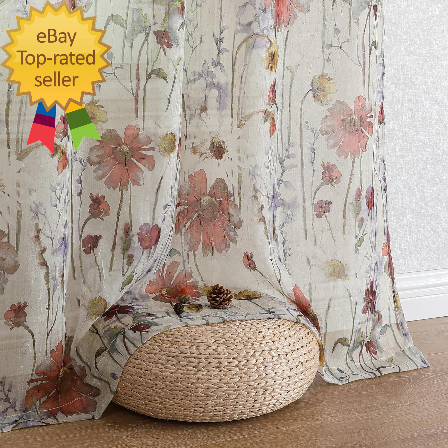 Crushed Kitchen Window Curtains 45 Inches Length 2 Panels Elegant Farmhouse