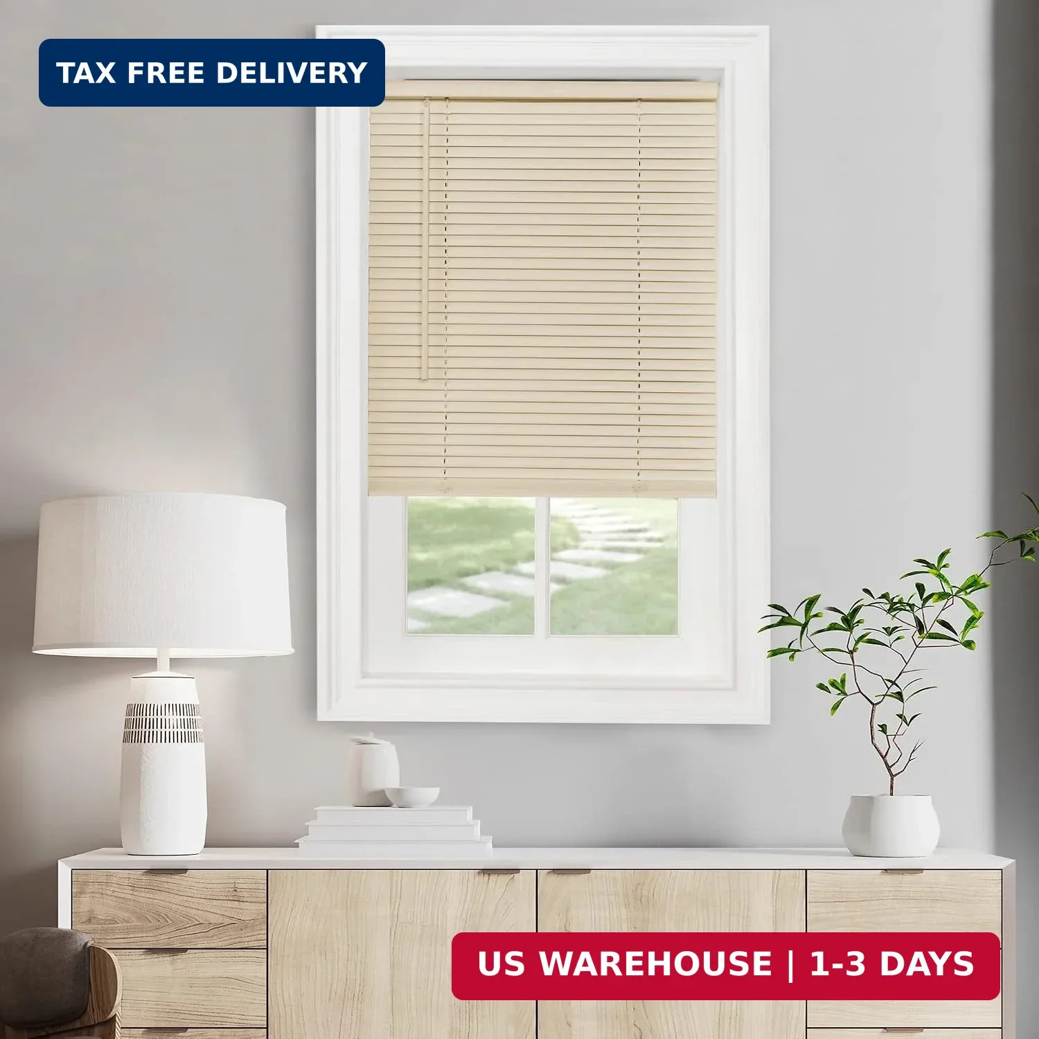 Cordless Light Filtering Mini Blind – 34 Inch Width, 48 Inch Length, 1″ Slat Siz